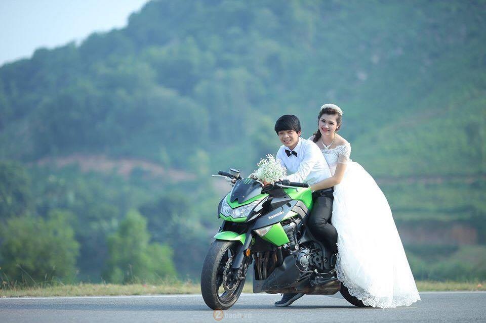 Bộ ảnh cưới đẹp như mơ của cặp đôi Thái Nguyên bên cạnh Kawasaki Z1000